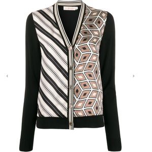 NWT Tory Burch Silk Front Cardigan In Box